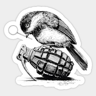 chickadee with grenade Sticker